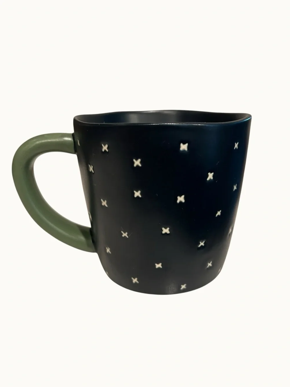 Hearth & Hand Merry & Bright Navy Coffee Stoneware Mug Green Handle NEW